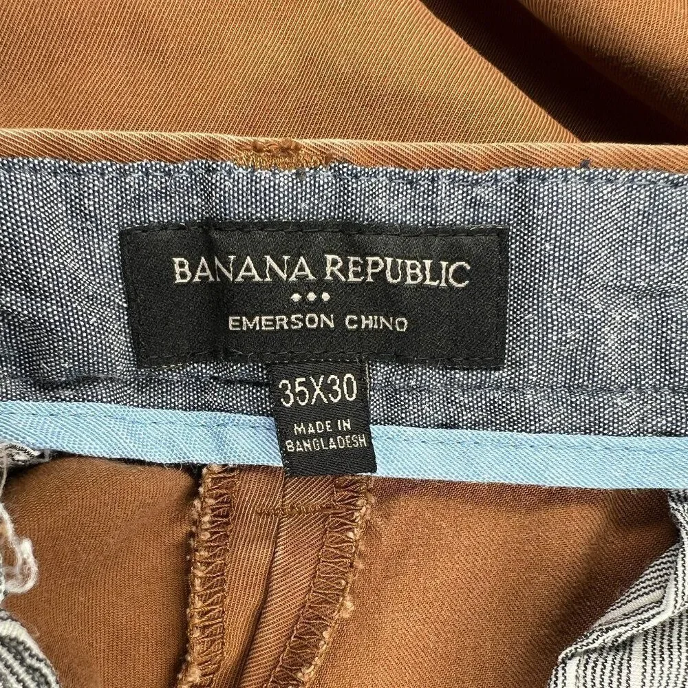 Banana Republic Emerson Pants Men's 35 Brown Straight Chino Cotton Khaki Casual‎